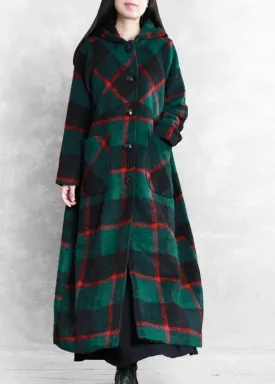 vintage green plaid Woolen Coat Women plus size Winter coat women coats Notched Button