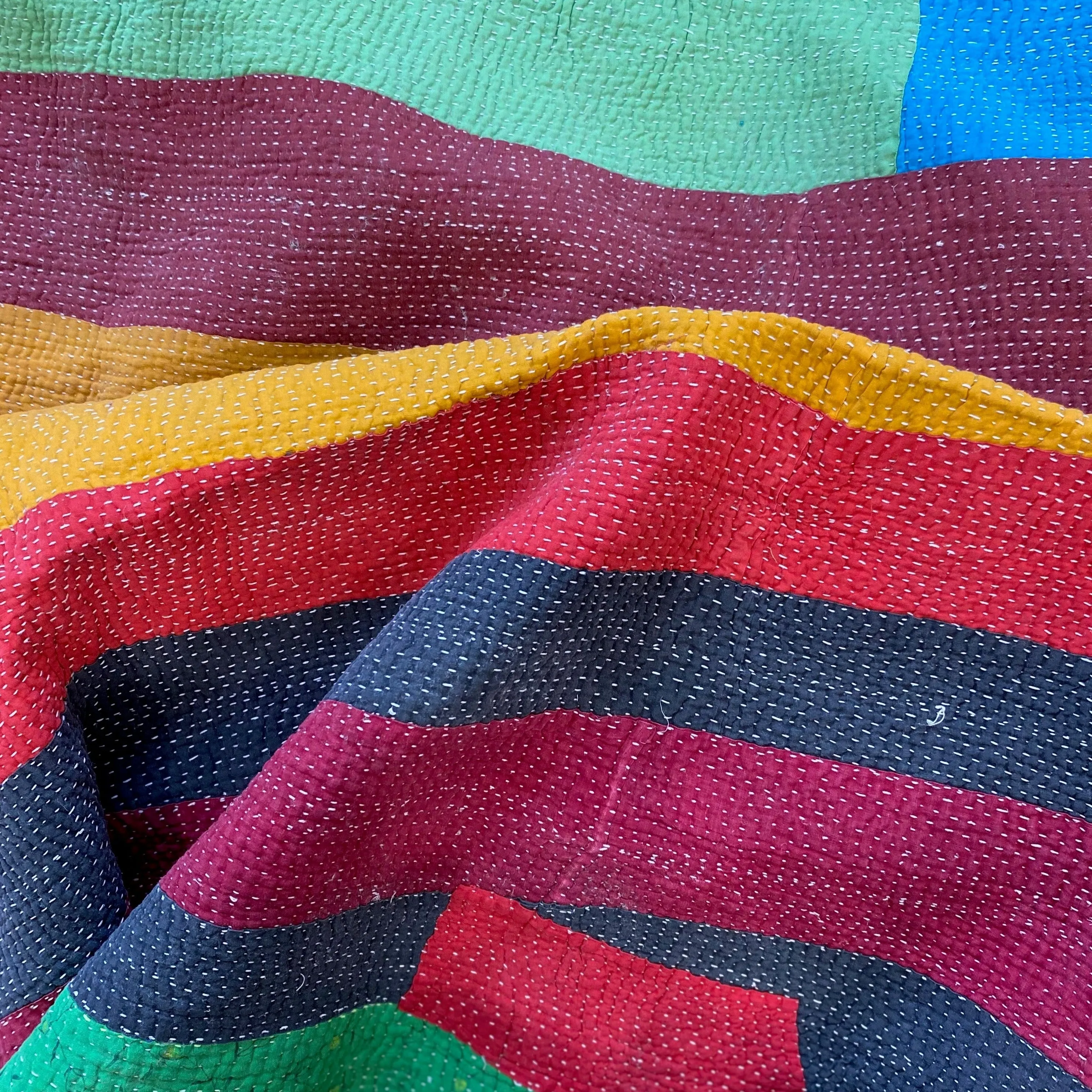 Vintage Kantha (Heavy style)with multi coloured stripes  H7.