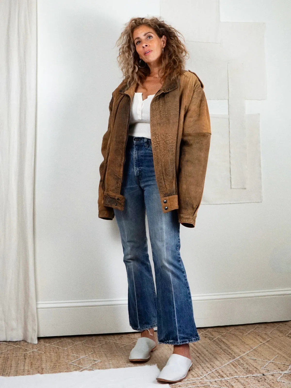 Vintage Nutmeg Leather Bomber Jacket