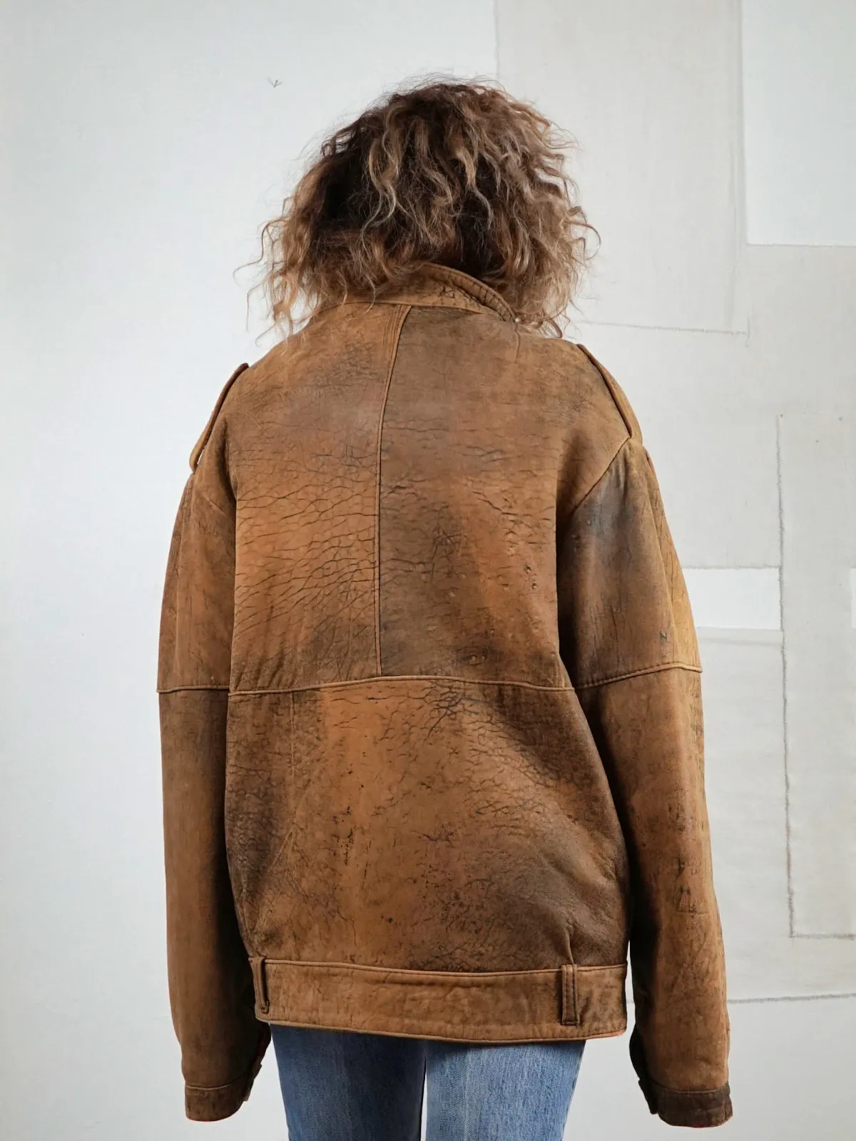 Vintage Nutmeg Leather Bomber Jacket