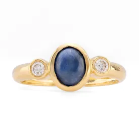 Vintage Sapphire Diamond 18K Yellow Gold Three Stone Ring