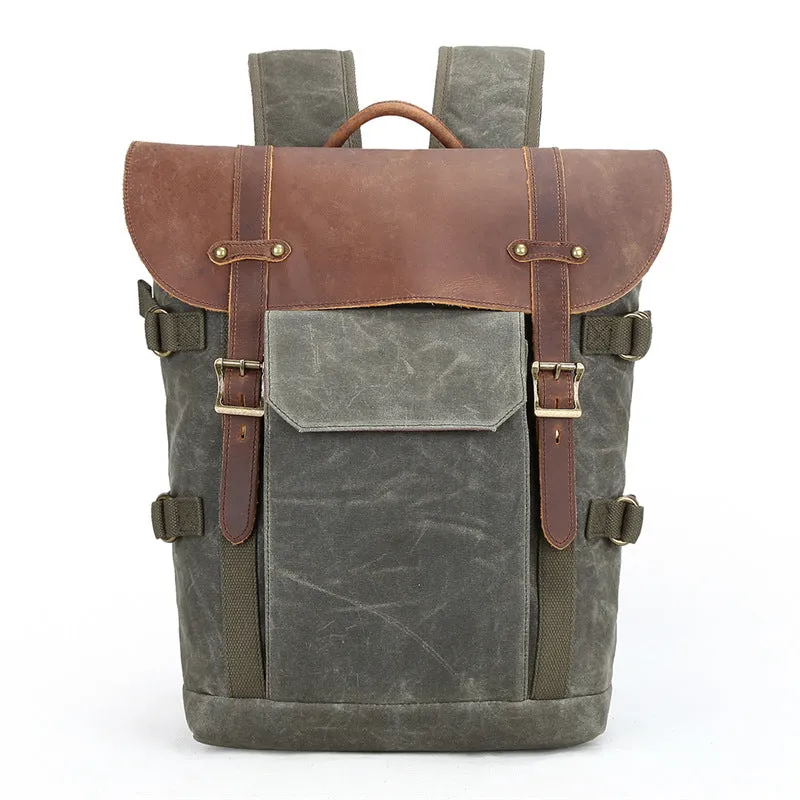 Vintage Waxed Canvas Leather SLR Camera Backpack 3033