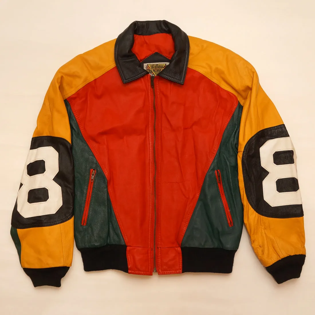 Vintage Yellow, Red and Green Leather "8 Ball" Jacket By Phase 2