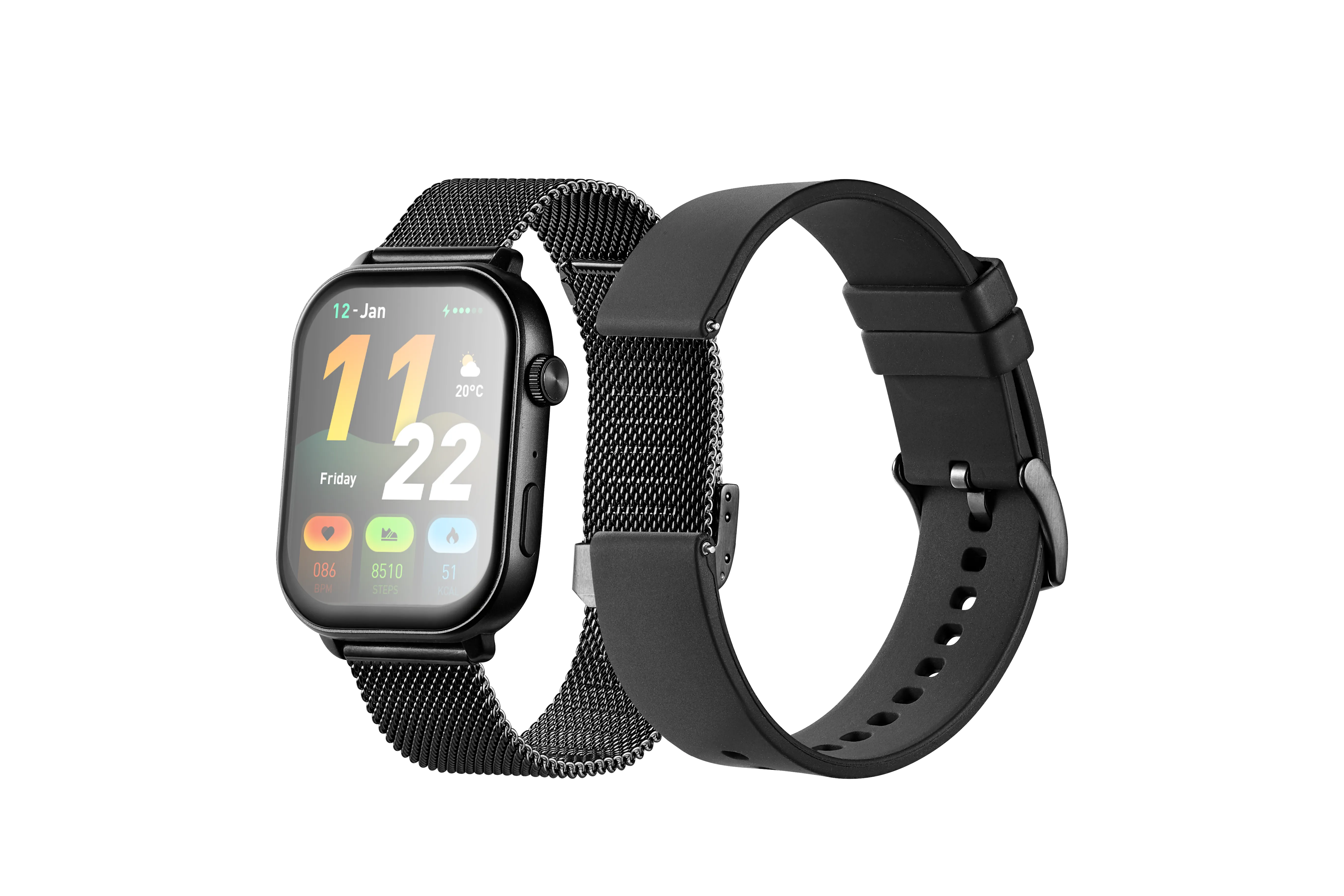 Volkano Trinity series Smartwatch with Metal Mesh strap - Black