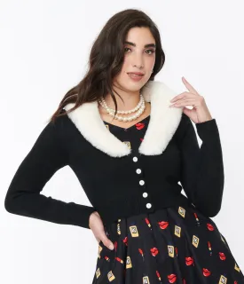 Voodoo Vixen Black Faux Fur Collar Cropped Cardigan