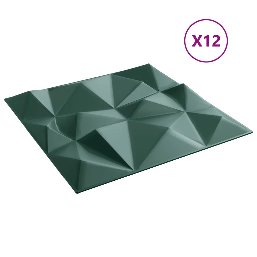 Wall Panels 12 pcs Green 50x50 cm XPS 3 m² Diamond