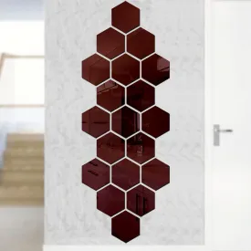 Wall1ders Hexagon 20 Brown Acrylic Mirror Stickers for Wall, Decorative Items Home Decoration for Bedroom, Living Room, Office, Study Room