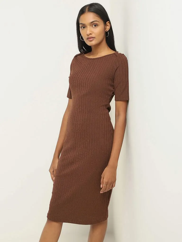 Wardrobe Brown Self-Patterned Dress