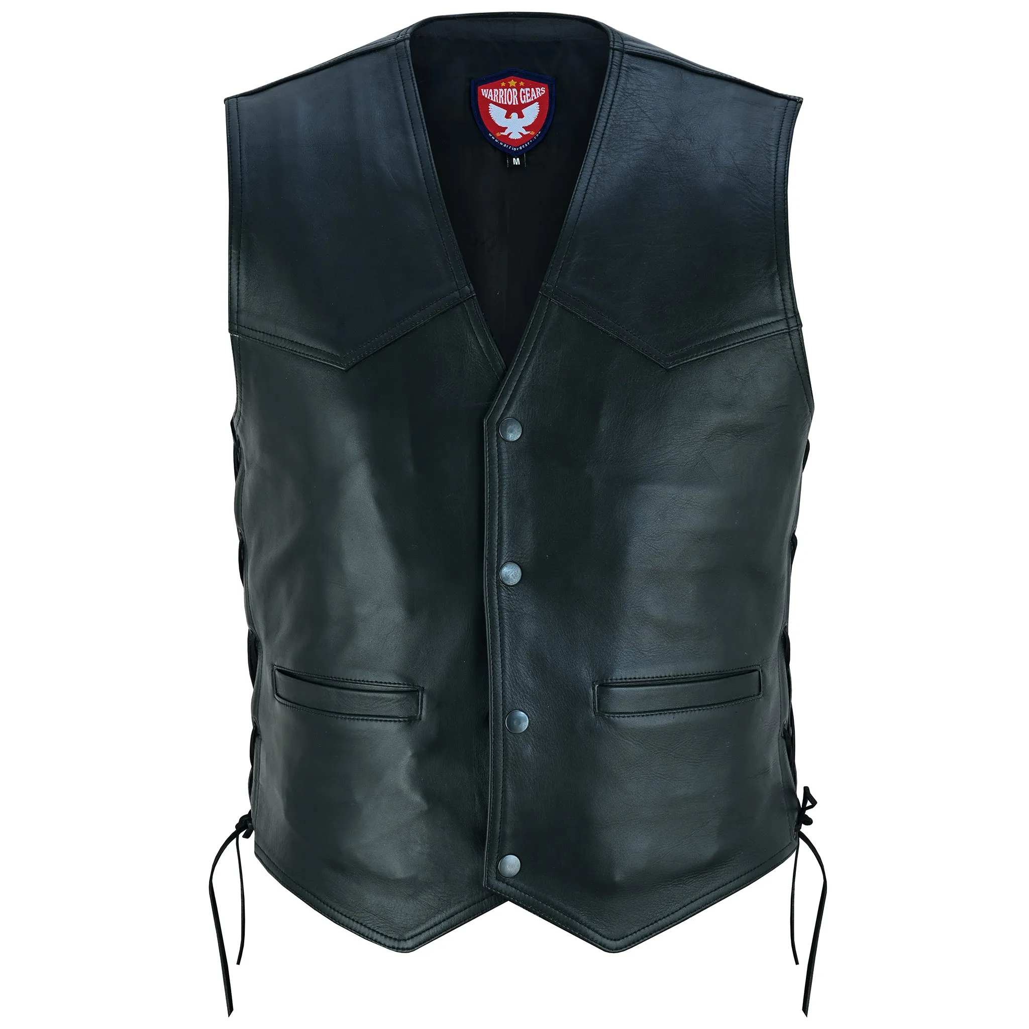 Warrior Gears  PREMIUM 1.1MM COWHIDE Genuine Leather Motorcycle Leather Vest | Genuine Leather Climax Lined Biker Waistcoat With Side Leather Laces