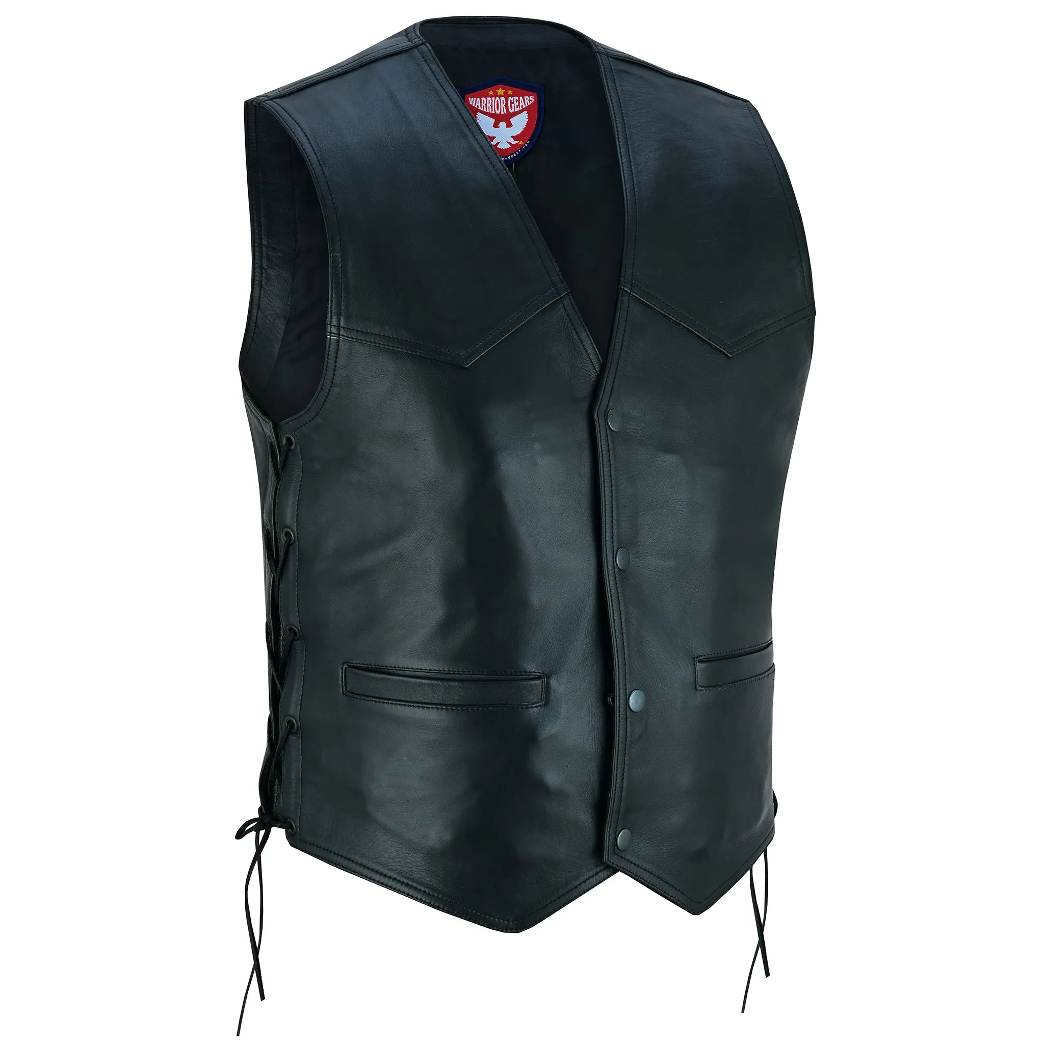 Warrior Gears  PREMIUM 1.1MM COWHIDE Genuine Leather Motorcycle Leather Vest | Genuine Leather Climax Lined Biker Waistcoat With Side Leather Laces