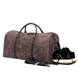 Water Proof Canvas Duffel Bag with Shoes Compartment Canvas Weekend Gym Bag