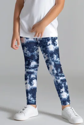 Waterfall Lucy Blue Cute Tie Dye Printed Stretch Leggings - Kids