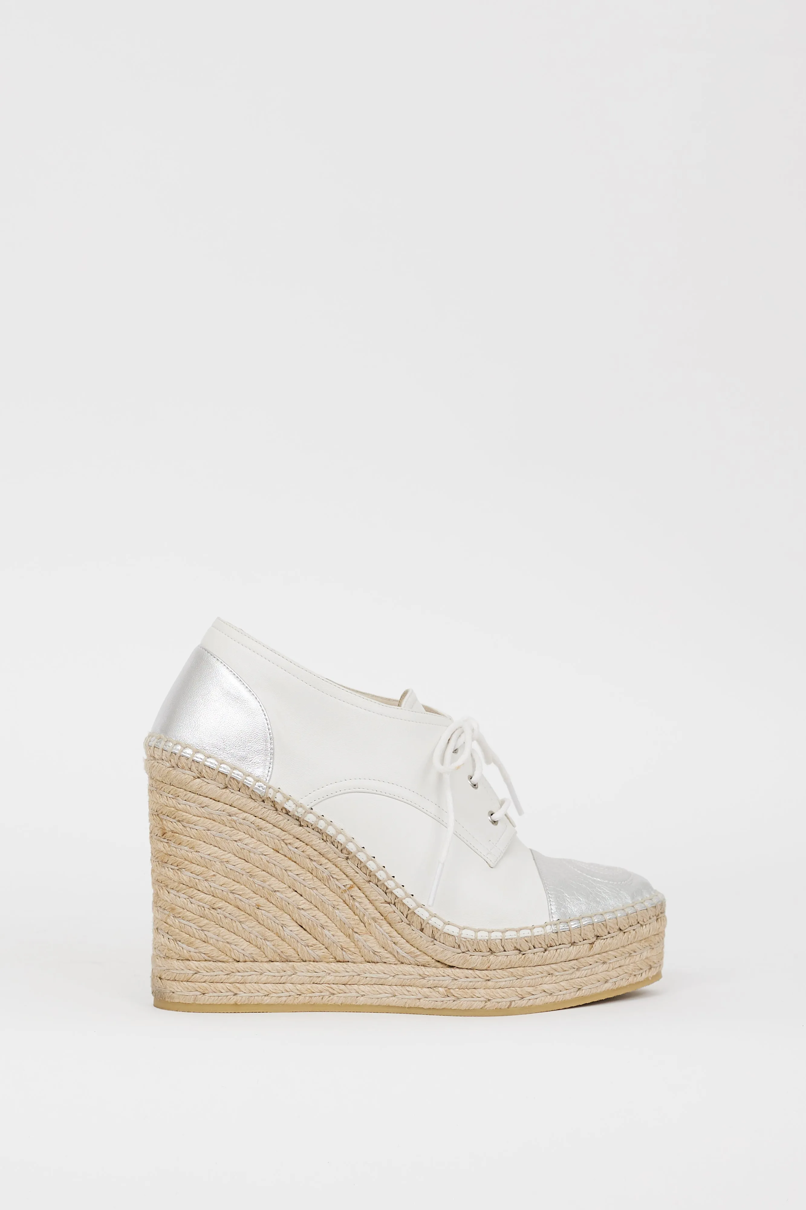 White & Silver Leather GG Pilar Wedge Heel