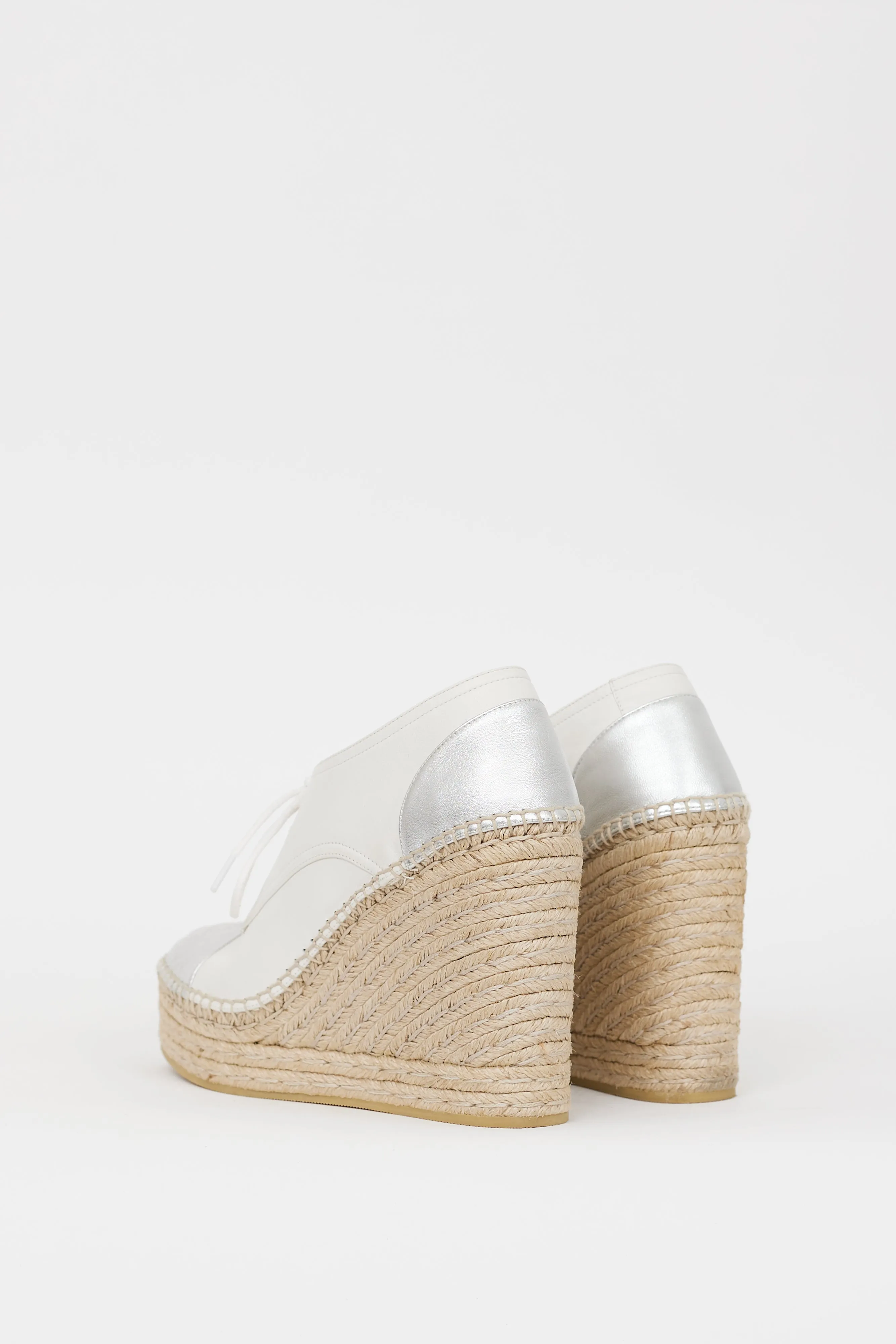 White & Silver Leather GG Pilar Wedge Heel