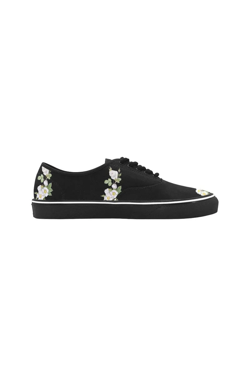 White Floral Classic Women's Canvas Low Top Shoes (Model E001-4)