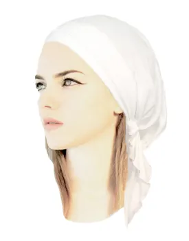 White Head-Cover Pre-Tied Head-Scarf Head-Wear Cancer Chemo Tichel Friendly in over 30 colors! (White short - 028)