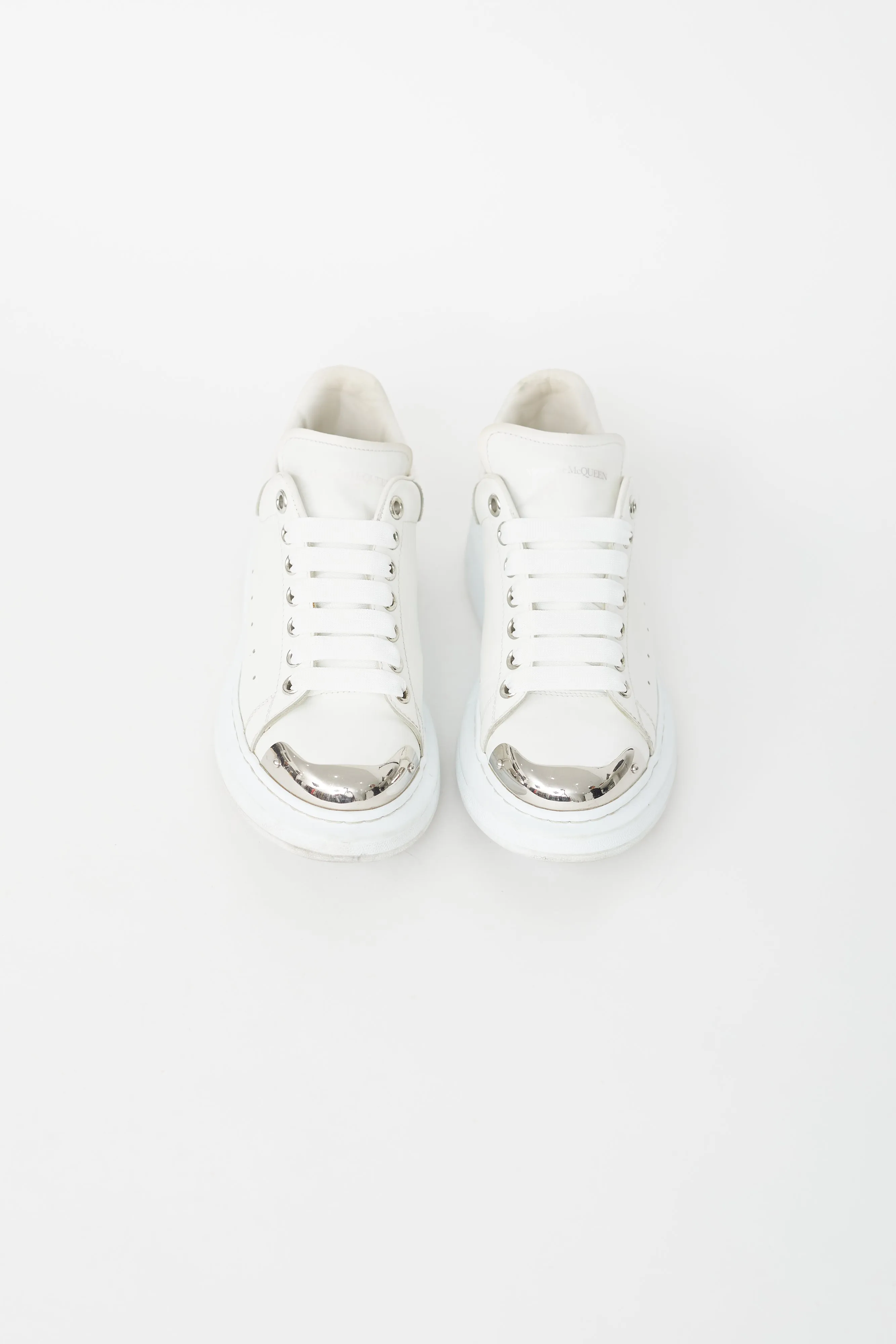 White Leather Metal Toe Oversized Sneaker