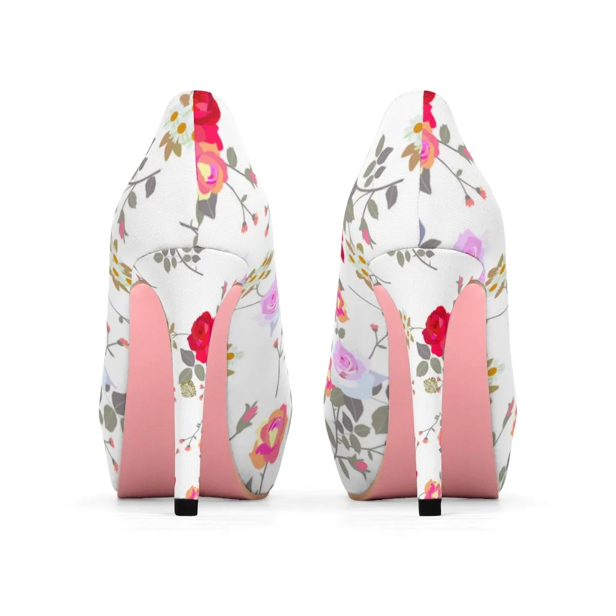 White Mixed Floral Print Designer Women's Platform Heels Platform Heels (US Size: 5-11)