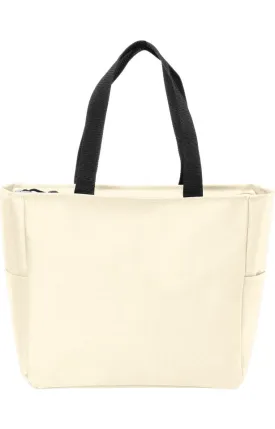 White / Natural Unisex Essential Zip Tote