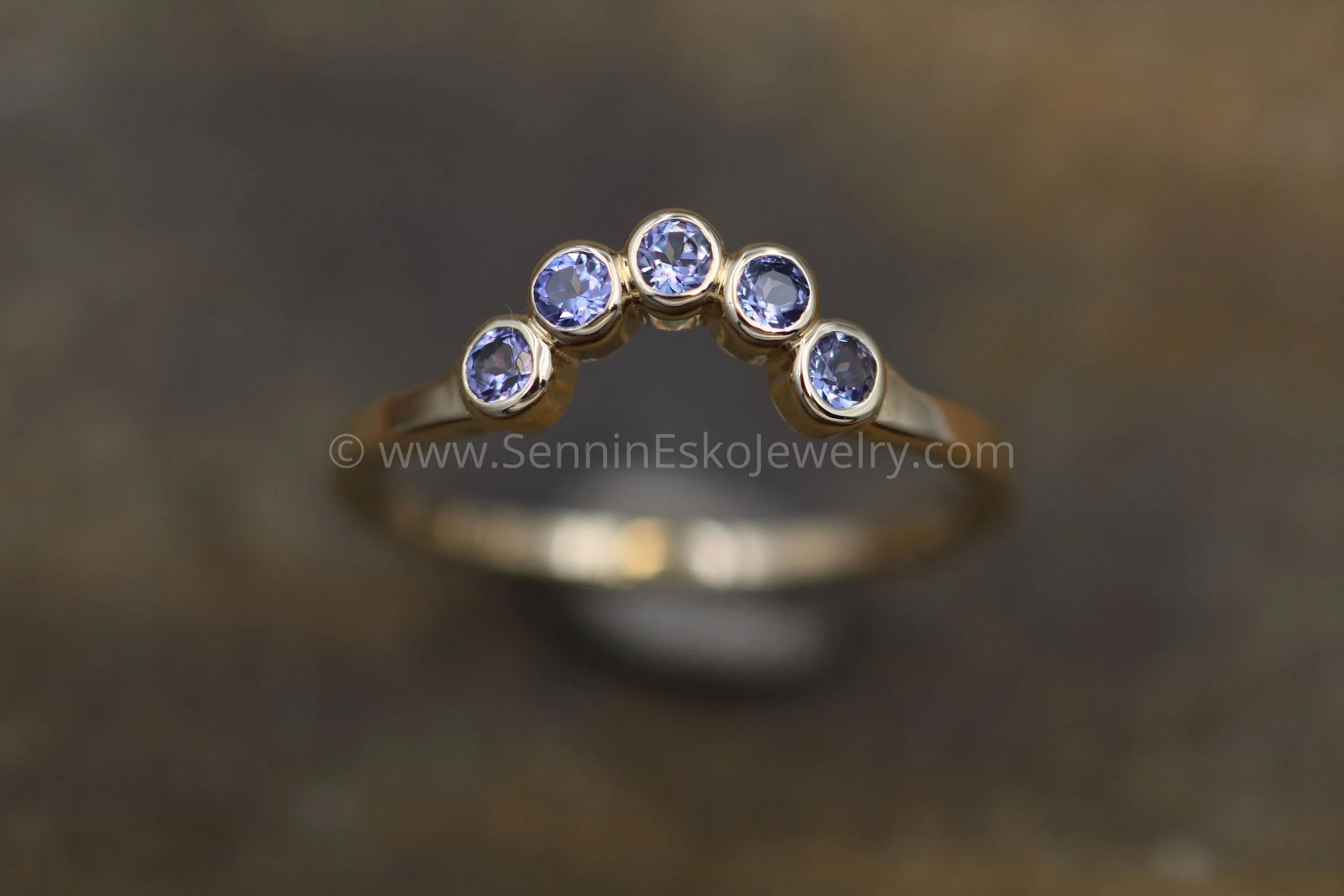 White Sapphire White Gold Half Moon Ring - Sun and Moon Ring - Sapphire Multi Bezel Ring