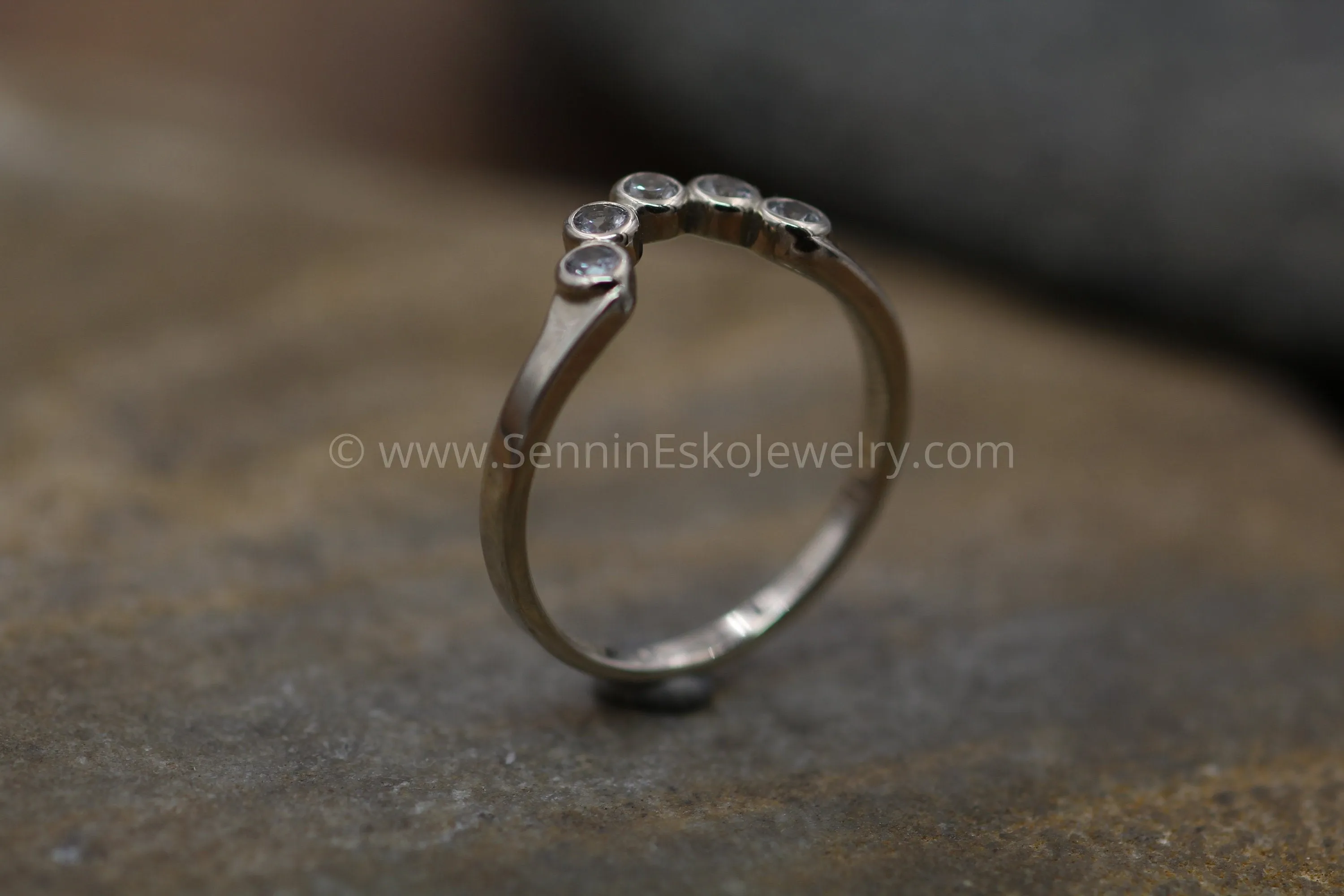 White Sapphire White Gold Half Moon Ring - Sun and Moon Ring - Sapphire Multi Bezel Ring