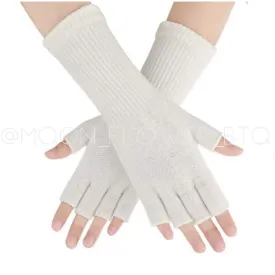 White Stretchy Fingerless Winter Gloves