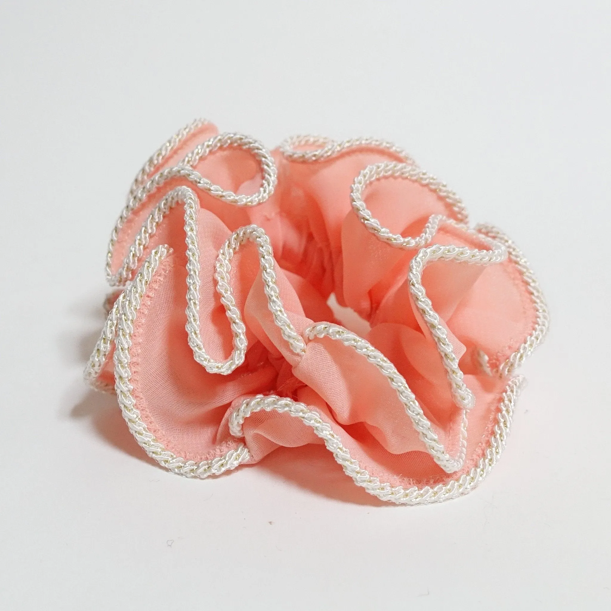 White Thread Trim Hair Chiffon Scrunchies Elastic Band Women Hair Accessories