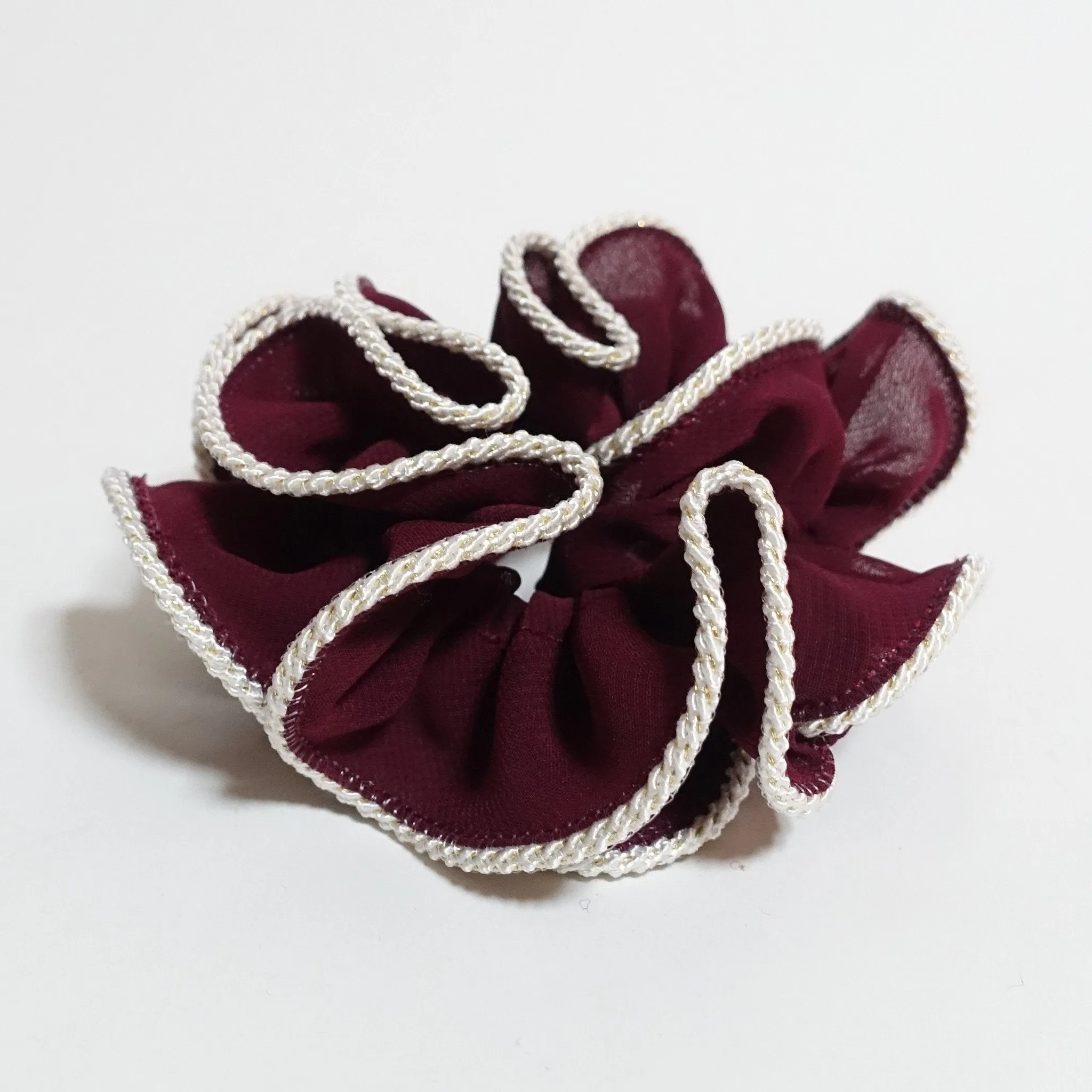 White Thread Trim Hair Chiffon Scrunchies Elastic Band Women Hair Accessories