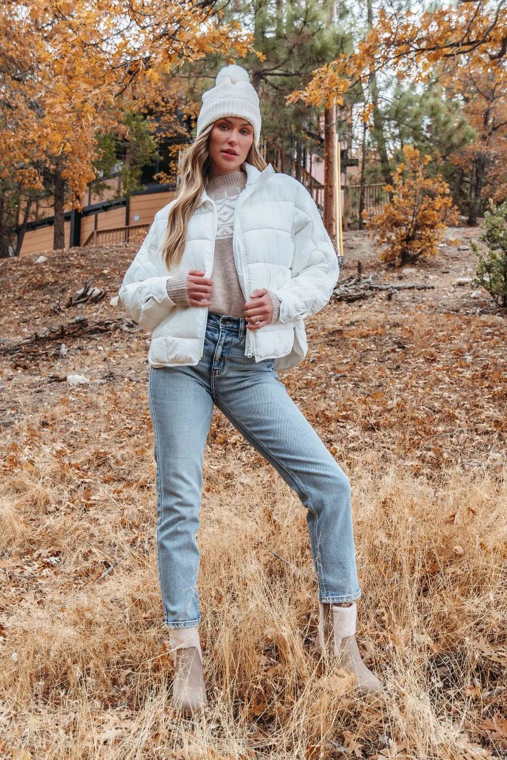 White Zip Up Puffer Jacket