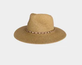 Wide Brim Tan & Gold Link Panama Style Hat - The Ibiza