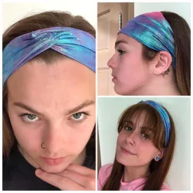 Wide Reversible Headband. 2 Tie-Dye Colors Available.  Stretchy and Comfortable for All Day Wear