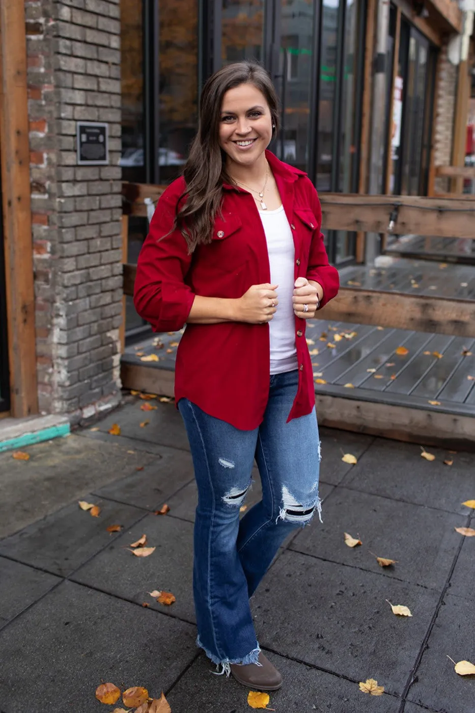 Wine Red Corduroy Button Up LS (SM-XL)