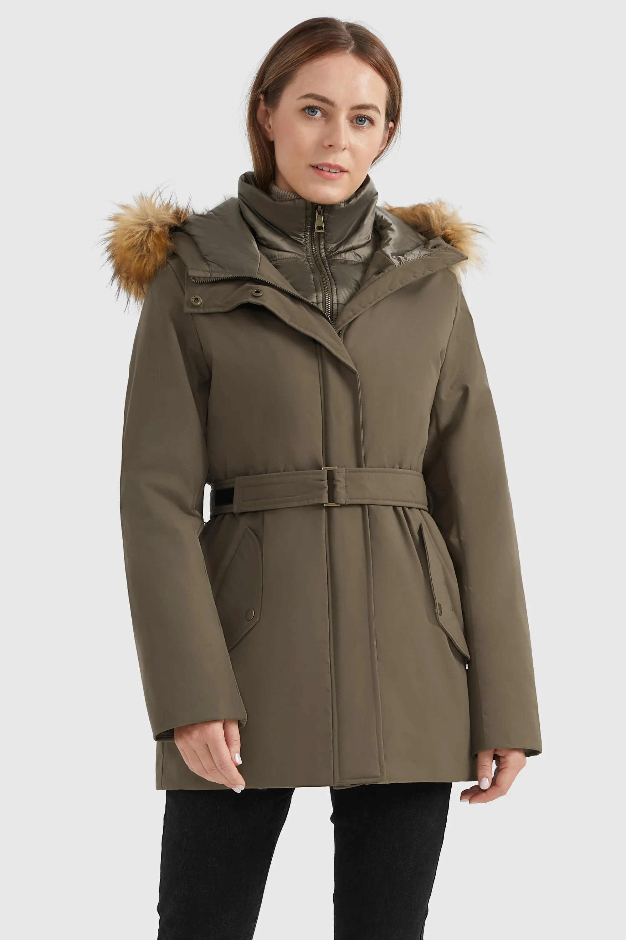 Winter Parka Jacket with Adjustable Belt