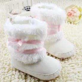 Winter Warm First Walker Baby Girl Toddler Boots With Butterfly-knot Anti-slip Shoes