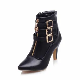 Women Ankle Boots Pointed Toe High Heel Booties With Zipper