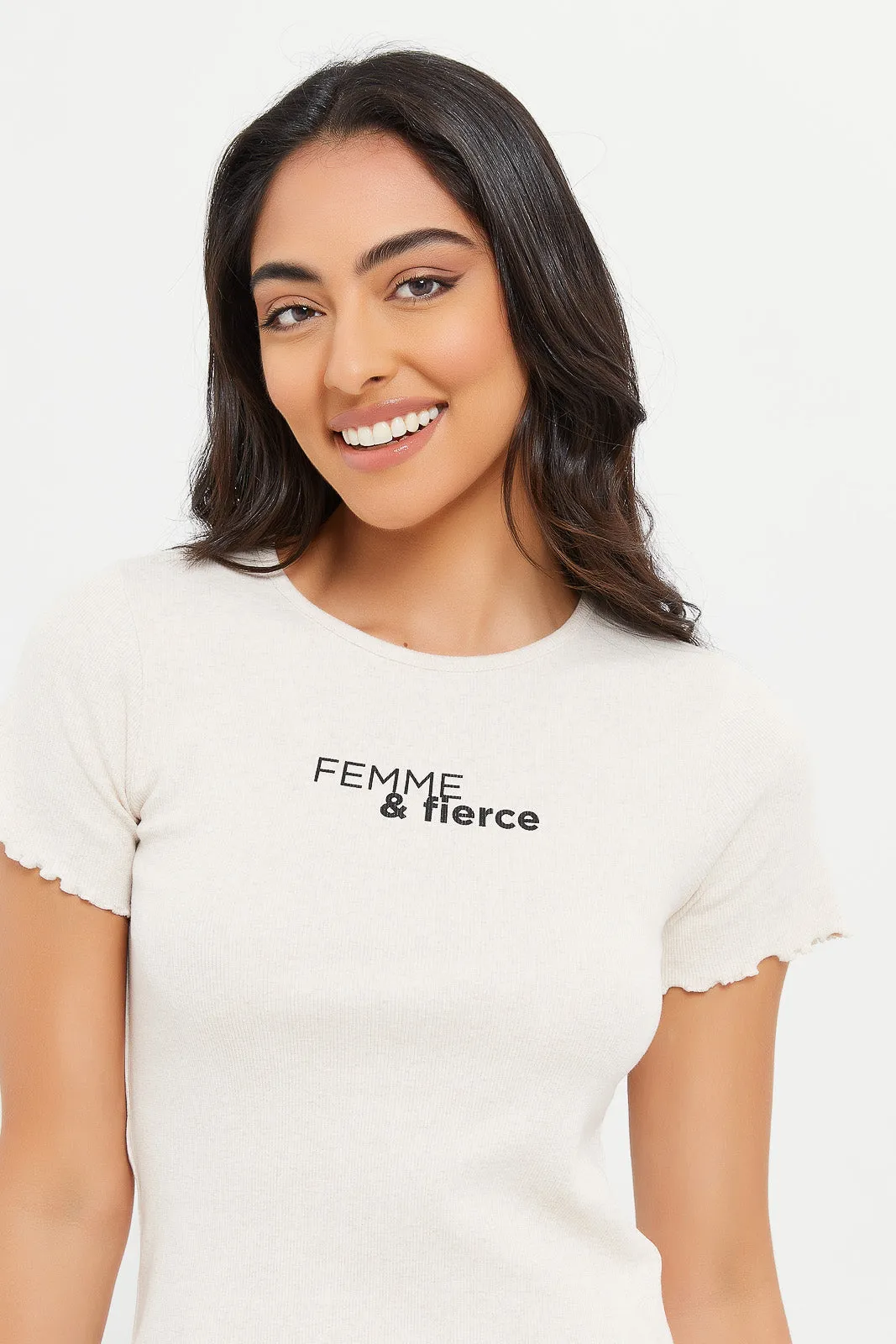 Women Beige Femme Printed T-Shirt