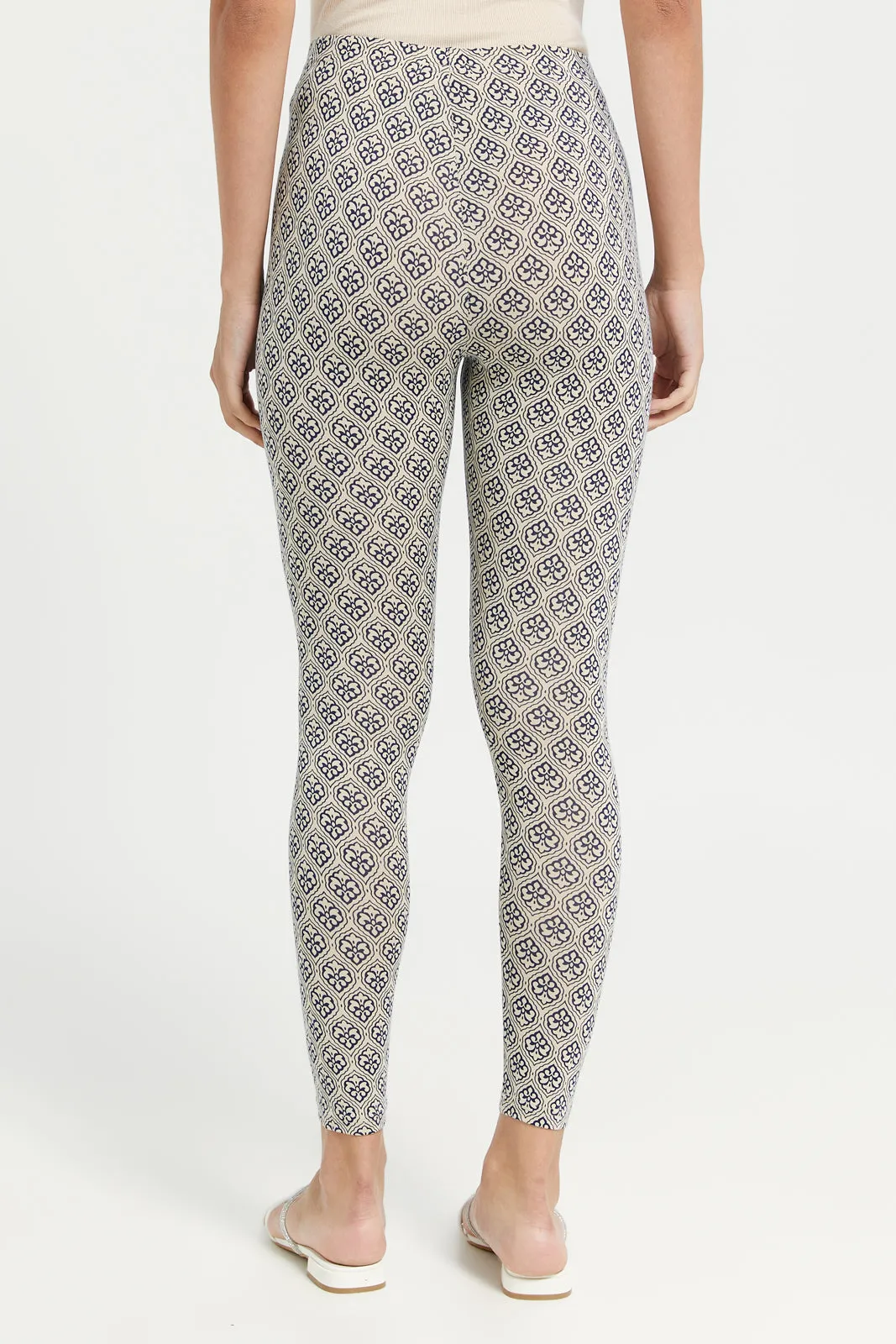 Women Beige Printed Leggings