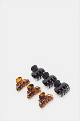 Women Black And Brown Hair Claw Set (Pack of 6)