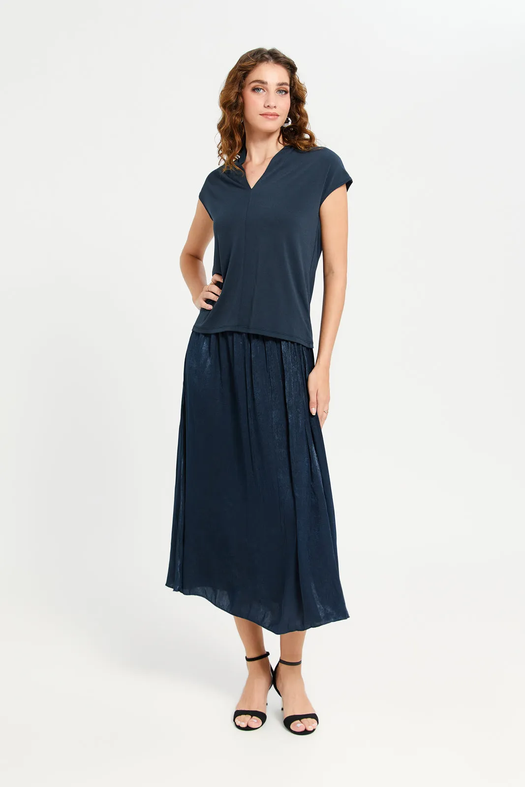 Women Blue Plisse Textured Skirt