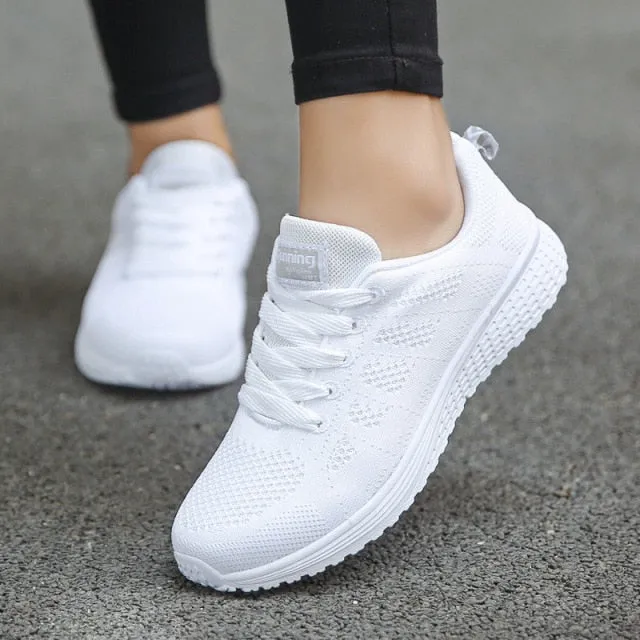 Women Casual Shoes | Fashion Breathable | Walking Mesh Flat | Gym Sneakers Women | Vulcanized Shoes White Female Footwear