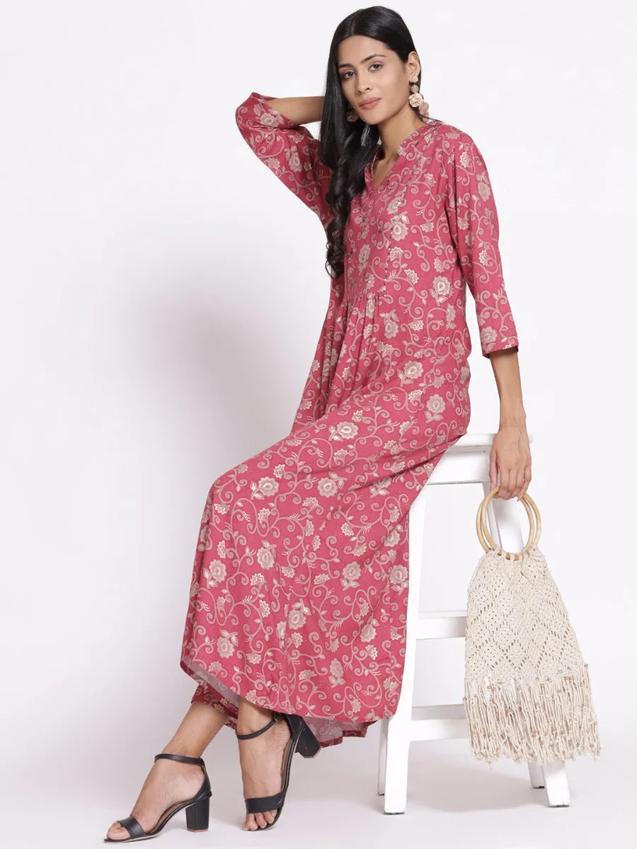 Women Coral Floral Printed Dress