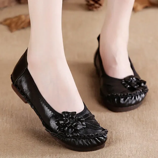 Women Genuine Leather Shoes Female Brand High Quality Comfort Flats Mom Casual Summer Shoes  Fashion Oxford Flats