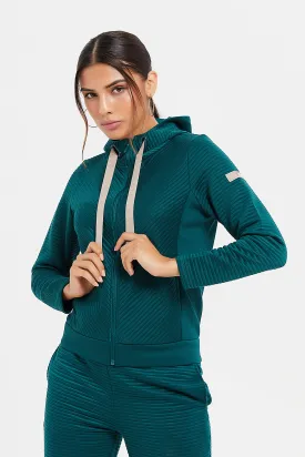 Women Green Hooded Sweatshirt