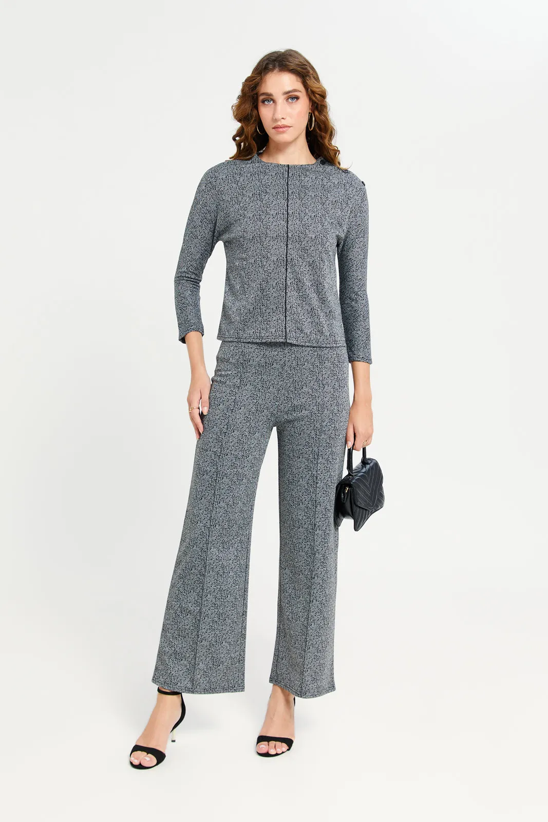 Women Grey Jacquard Co-Ord Trouser