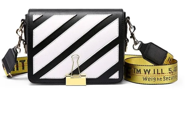 Women Messenger off white Bags Stripes Pattern Leather Handbag Lady Small Clutch Shoulder Bag