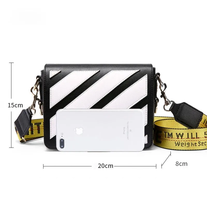 Women Messenger off white Bags Stripes Pattern Leather Handbag Lady Small Clutch Shoulder Bag