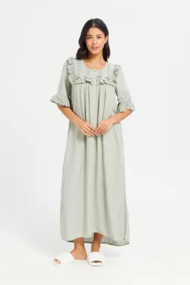 Women Mint Embellished Lace Nightgown