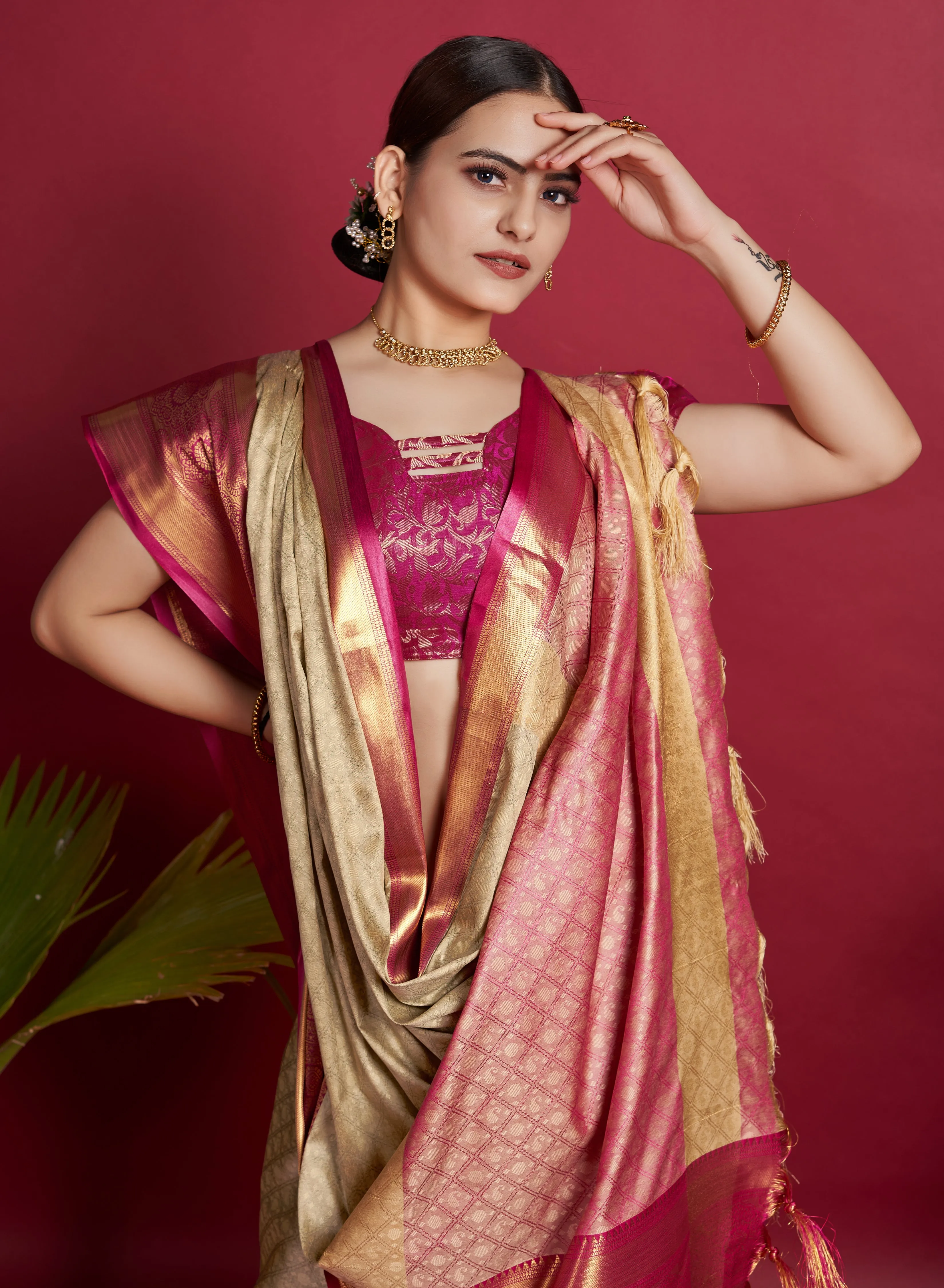 Women Party Wear Weaving Soft Silk Brown colour Saree with Un-Stitched Blouse