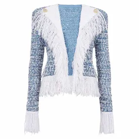 Women Tweed Jacket With Fringe Cardigan Jacket