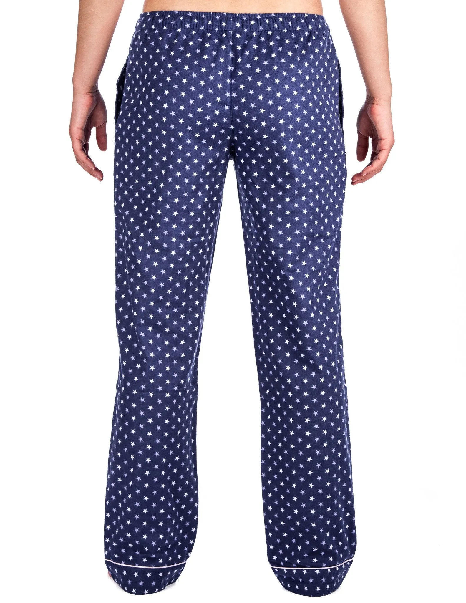 Women's 100% Cotton Flannel Lounge Pants (2-Pack) - Relaxed Fit - Stars Blue/White